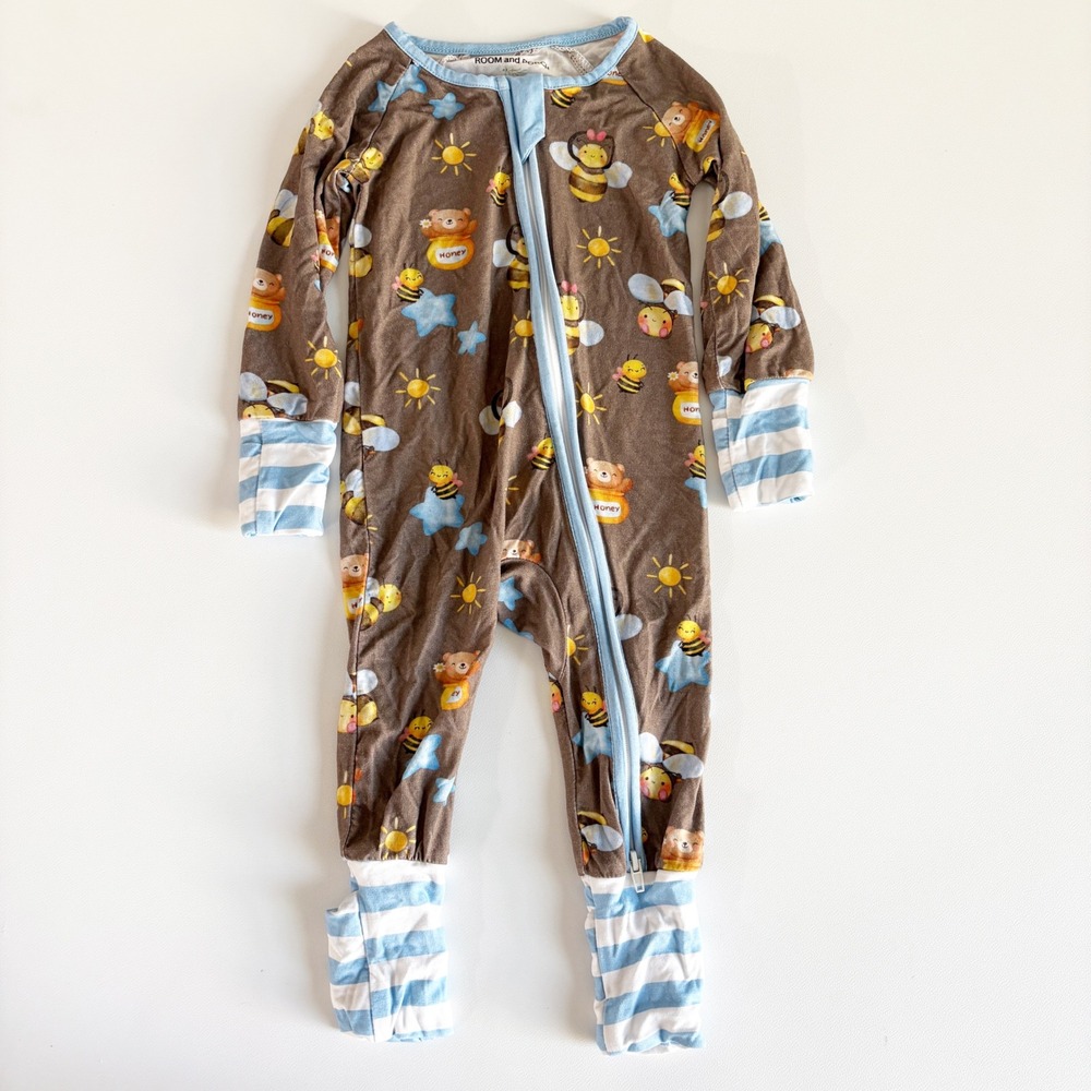 Room and Porch Baby Honey Bear Bee Organic Bamboo Zippy Footie Pajamas Size 3-6M